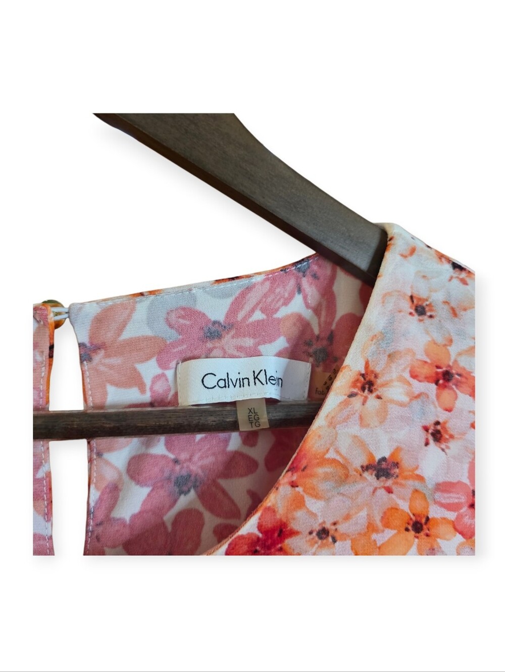 Calvin Klein Floral Sleeveless Blouse XL Pink Orange Lined Chiffon Top - Picture 3 of 6